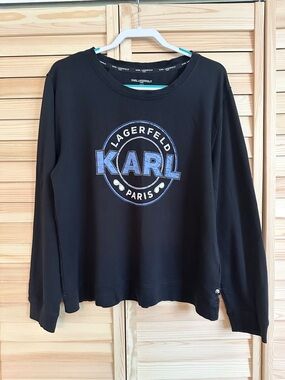 Karl Lagerfeld Black Logo Sweatshirt Women Large Crewneck Long Sleeve